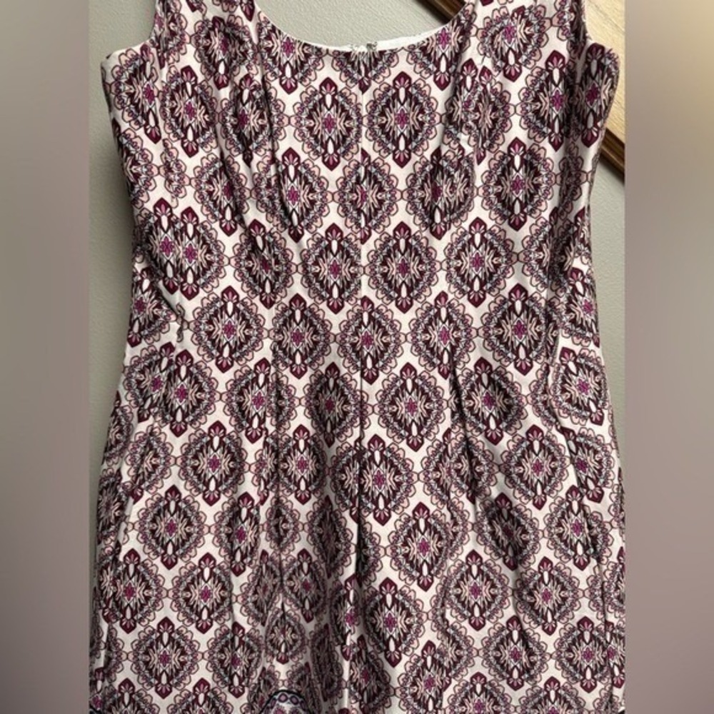 Nine West Womens Dress 8 Pink Purple Geometric Boho Pockets Knee Derby Wedding - Picture 3 of 8